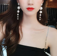 Round Pearls Long Tassel Beaded Earrings For Women