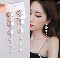 Round Pearls Long Tassel Beaded Earrings For Women