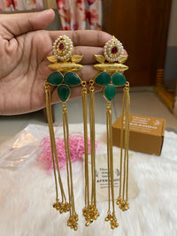 Royal Emerald Kashmiri Ghungroo Tassel Long Earrings