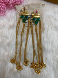 Royal Emerald Kashmiri Ghungroo Tassel Long Earrings