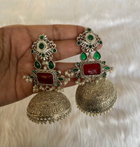 Ruhani Grand Oxidized Silver-Look Rectangular Jhumkis