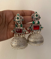 Ruhani Grand Oxidized Silver-Look Rectangular Jhumkis