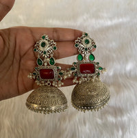 Ruhani Grand Oxidized Silver-Look Rectangular Jhumkis