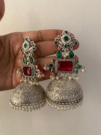 Ruhani Grand Oxidized Silver-Look Rectangular Jhumkis