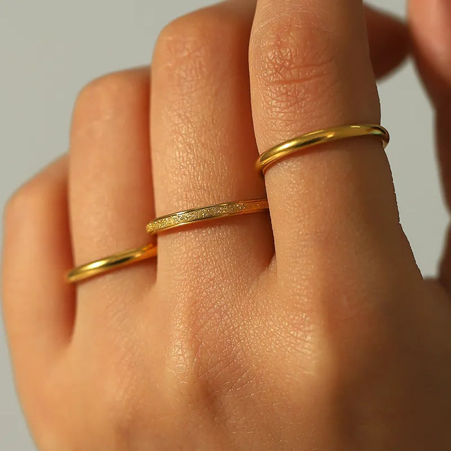 Set Of Three 18K Gold Plated Stainless Steel Anti-Tarnish Rings