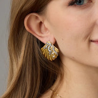 Dual-Tone 304 Stainless Steel 18K Gold Plated Shell Stud Earrings