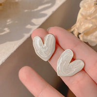 Simple Heart Shape White Enamel Stud Earring