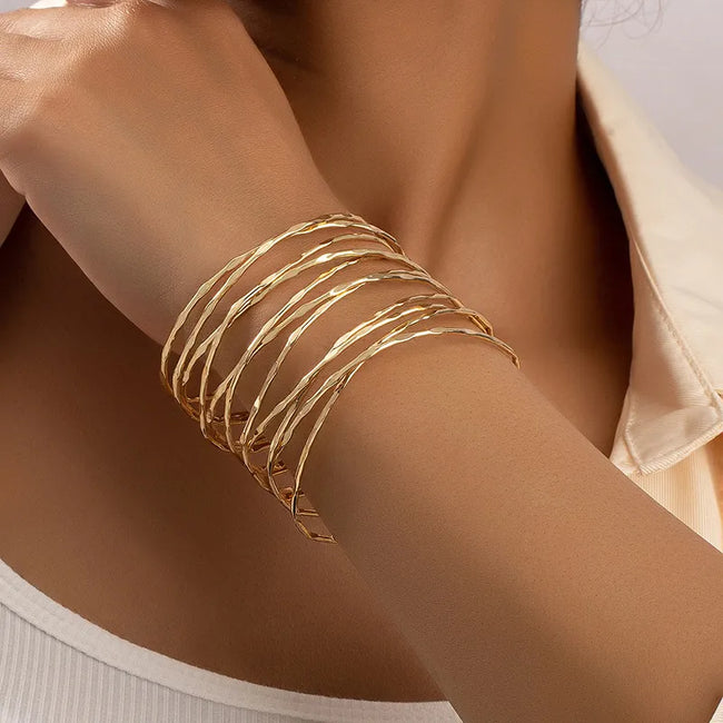 Simple Open-end Gold Plated Metal Bracelet