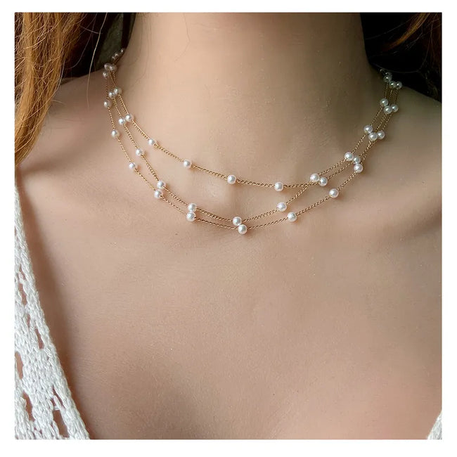 Simple Style Layered Small Pearl Necklace For Women
