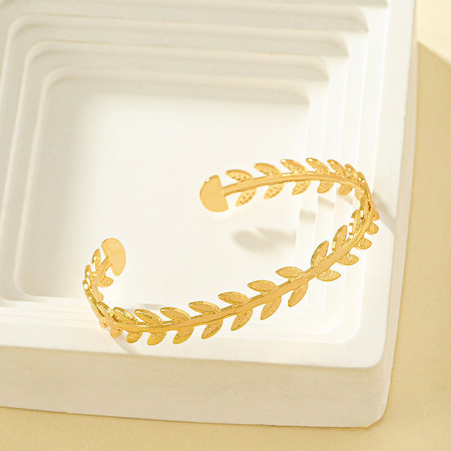 Simple Style Leaves Alloy Plating Gold Plated Women's Open-end Bangle