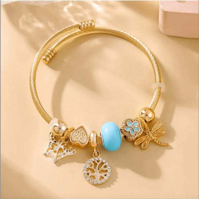 Simple Style Life Tree Butterfly Gold Plated Alloy Bracelet