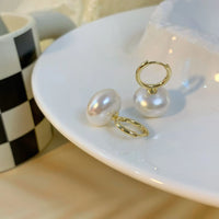 Simple Style Round Inlay Alloy Pearl Drop Hoop Earrings