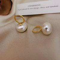 Simple Style Round Inlay Alloy Pearl Drop Hoop Earrings