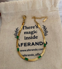 Gold Plated Stainless Steel  Snake Chain Green Emerald Studded Bracelet