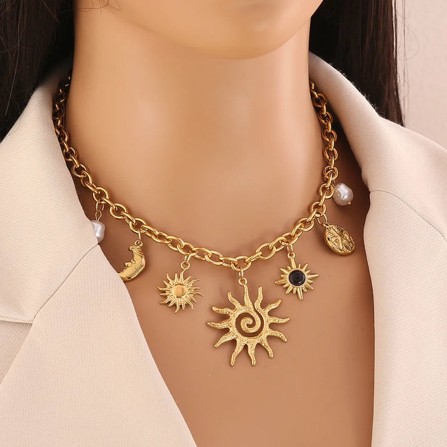 SolarGlow Anti-Tarnish Cuban Link Charm Necklace