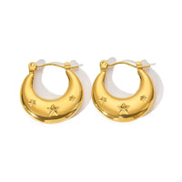 Solid Shaped Star Engraved 18K Gold Plated Stainless Steel Anti-Tarnish Hoop Earring