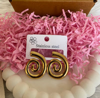 Gold Plated Stainless Steel Anti Tarnish Spiral Chunky Earrings