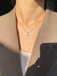 Square Zircon Diamond Anti-Tarnish Gold Plated Titanium Steel Necklace