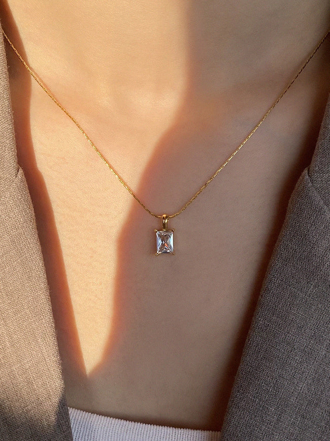 Square Zircon Diamond Anti-Tarnish Gold Plated Titanium Steel Necklace