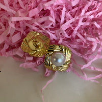 Square Shaped 304 Stainless Steel 18K Gold Plated Pearl Stud Earrings