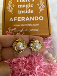 Square Shaped 304 Stainless Steel 18K Gold Plated Pearl Stud Earrings