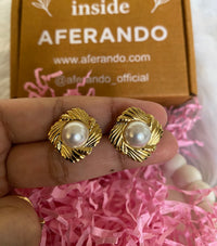 Square Shaped 304 Stainless Steel 18K Gold Plated Pearl Stud Earrings