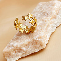 Stainless Steel 18K Gold Plated Elegant Glam Retro Plating Star Open Rings