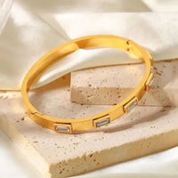 Stainless Steel Gold-Plated Diamond studded Bangle Bracelet For Women
