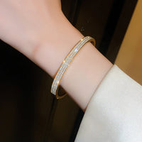 Stainless Steel Gold Plated Triple Lines American Diamond Bracelet