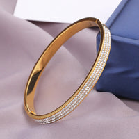 Stainless Steel Gold Plated Triple Lines American Diamond Bracelet