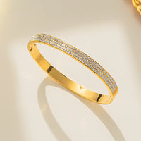 Stainless Steel Gold Plated Triple Lines American Diamond Bracelet