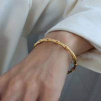 Anti-Tarnish 18K Gold Plated Stainless Steel Bamboo Design Bangle Bracelet for Women