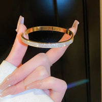 Stainless Steel Gold Plated Triple Lines American Diamond Bracelet