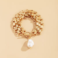 Thick Chain Gold Plated Alloy Pearl Bracelet