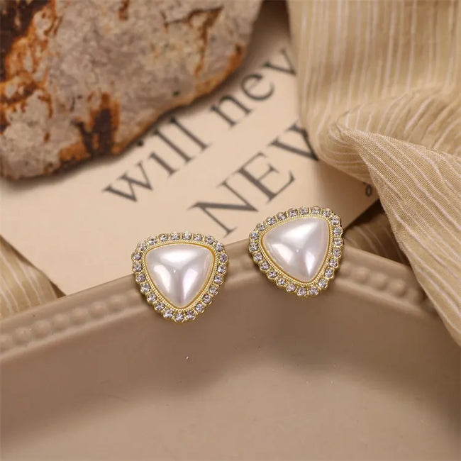 Triangle Shape Pearl Stud Earring For Women