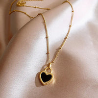 Two-Color Sided Heart Lock Pendant 18K Gold Plated Necklace