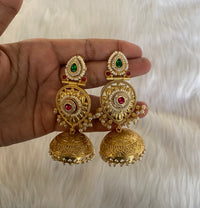 Vanya Royal Temple-Style Gold Brass Jhumkis