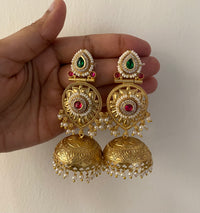 Vanya Royal Temple-Style Gold Brass Jhumkis