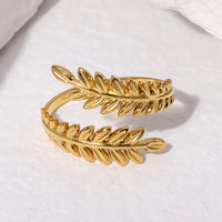 Vintage Leaf Style 18K Gold Plated Stainless Steel Anti-Tarnish Adjustable Opening Ring