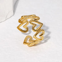 Vintage Style Heart Shape 18K Gold Plated Stainless Steel Anti-Tarnish Adjustable Opening Rings