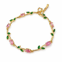 Viral Anti-Tarnish Tulip Bracelet (Pink & Green Stone)