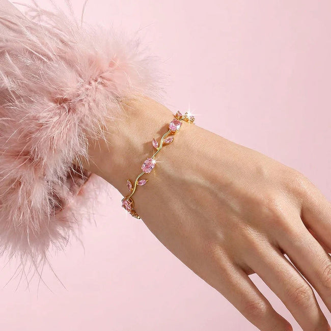 Viral pink tulip bracelet in anti-tarnish 18K gold plated stainless steel — rakhi gift for sister under ₹500