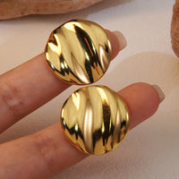 Stainless Steel Wave Pattern Round Shape 18K Gold Plated  Stud Earrings for Women