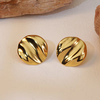 Stainless Steel Wave Pattern Round Shape 18K Gold Plated  Stud Earrings for Women
