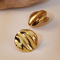 Stainless Steel Wave Pattern Round Shape 18K Gold Plated  Stud Earrings for Women