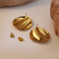 Stainless Steel Wave Pattern Round Shape 18K Gold Plated  Stud Earrings for Women