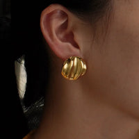 Stainless Steel Wave Pattern Round Shape 18K Gold Plated  Stud Earrings for Women