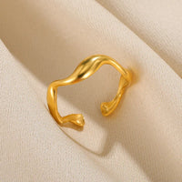 Wave Style 18K Gold Plated Adjustable Anti-Tarnish Stainless Steel Ring