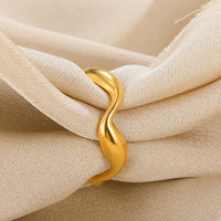Wave Style 18K Gold Plated Adjustable Anti-Tarnish Stainless Steel Ring