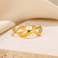 Wave Style 18K Gold Plated Adjustable Anti-Tarnish Stainless Steel Ring